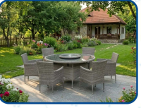Dedeman Set terasa / mobilier gradina cu masa fixa, rotunda, 6 scaune, perne incluse, pentru exterio