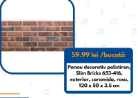 Slim Bricks 653-416 Panou decorativ polistiren, exterior, caramida, rosu, 120 x 50 x 3.5 cm