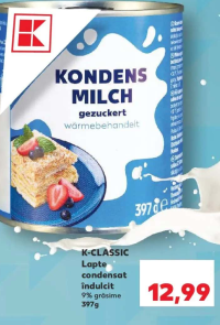 K-Classic Lapte condensat îndulcit 9% grăsime 397g