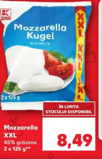 K-Classic Mozzarella XXL 45% grăsime 2 x 125g