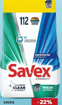 Savex Detergent pudră pentru rufe fresh 112 utilizări 9 kg