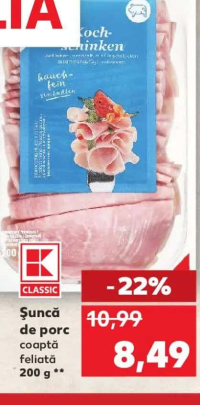 K-Classic Șuncă de porc coaptă feliată 200 g