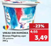 VREAU DIN ROMÂNIA Branza Făgăraș ușor 3% grăsime 200 g