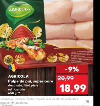 AGRICOLA Pulpe de pui, superioare dezosate, fără piele refrigerate 650 g