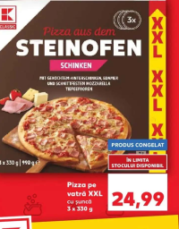 K-Classic Pizza pe vatră XXL cu șuncă 3 x 330g