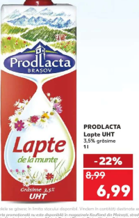 PRODLACTA Lapte UHT 3,5% grăsime 1l