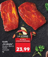 Ceafă „Arrabiata” de porc, fără os, feliată, marinată kg