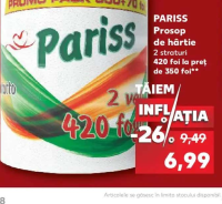PARISS Prosop de hârtie 2 straturi 420 foi la preț de 350 foi