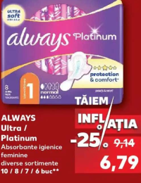 ALWAYS Ultra / Platinum Absorbante igienice feminine diverse sortimente 10 / 8 / 7 / 6 buc