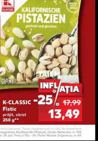 K-CLASSIC Fistic prăjit, sărat 250 g