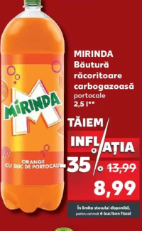 Mirinda Băutură răcoritoare carbogazoasă portocale 2.5 l