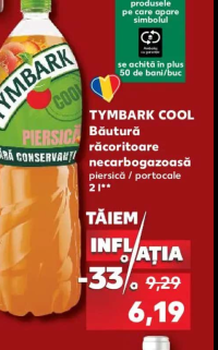 Tymbark Cool Băutură răcoritoare necarbogazoasă piersică / portocale 2 l
