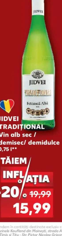 Jidvei Tradițional Vin alb sec / demisec / demidulce 0.75 l