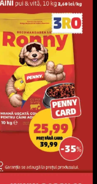 Ronny Hrană uscată pentru câini pui & vită 10kg