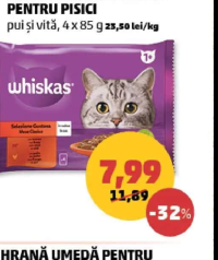 Whiskas Hrană umedă pentru pisici pui și vită 4 x 85 g