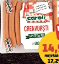 Caroli Crenvurști cu Piept de Pui 500 g