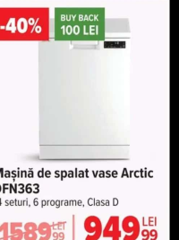 Arctic Mașină de spalat vase DFN363 14 seturi, 6 programe, Clasa D