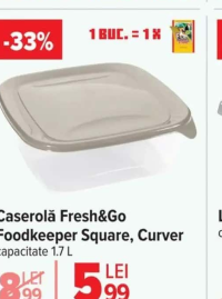 Curver Caserolă Fresh&Go Foodkeeper Square capacitate 1.7 L