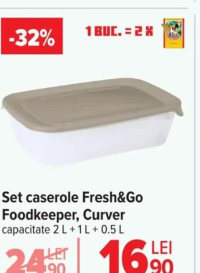 Curver Set caserole Fresh&Go Foodkeeper capacitate 2 L + 1 L + 0.5 L