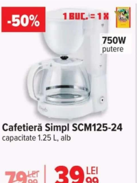 Simpl Cafetieră SCM125-24 capacitate 1.25 L, alb
