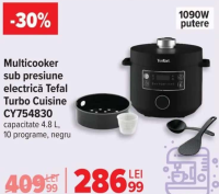 Tefal Multicooker sub presiune electrică Turbo Cuisine CY754830, capacitate 4.8 L, 10 programe, negr