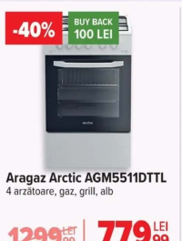 Arctic Aragaz AGM5511DTTL 4 arzătoare, gaz, grill, alb