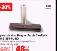 Bergner Aparat de vidat Purple Steeltech BG-51354-PU-RO, vid 3.0l/min, lățime maximă pungă 30 cm, in