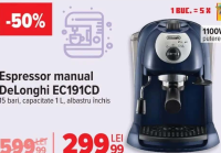DeLonghi Espressor manual EC191CD 15 bari, capacitate 1 L, albastru închis
