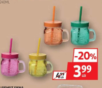 Borcan de sticlă color cu capac și pai 240ml