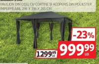GARDEN STAR PAVILION DIN OȚEL CU CORTINE ȘI ACOPERIȘ DIN POLIESTER IMPERMEABIL 296 X 396 X 265 CM
