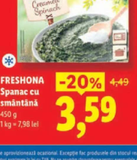FRESHONA Spanac cu smântână 450 g