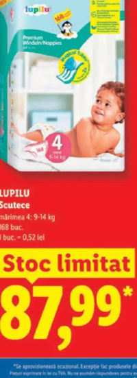 LUPILU Scutece mărimea 4: 9-14 kg 168 buc.