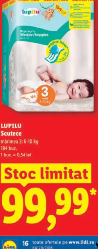LUPILU Scutece mărimea 3: 6-10 kg 184 buc.