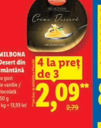 MILBONA Desert din smântână cu gust de vanilie / ciocolată 150 g