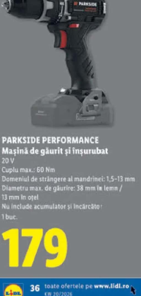 PARKSIDE PERFORMANCE Mașină de găurit și înșurubat 20 V