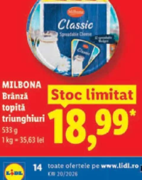 Milbona Brânză topită triunghiuri 533 g