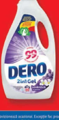 DERO 2 ÎN 1 Detergent lichid cu parfum de levănțică și iasomie 3 L