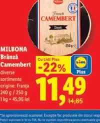 MILBONA Brânză Camembert diverse sortimente 240 g / 250 g
