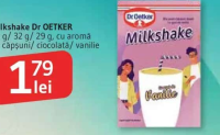Dr. OETKER Milkshake 33 g/ 32 g/ 29 g cu aromă de căpșuni/ ciocolată/ vanilie
