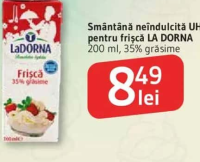 LA DORNA Smântână neîndulcită UHT pentru frișcă 200 ml, 35% grăsime