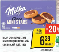 Milka Chocomini Stars Mini biscuiți cu ciocolată / cu ciocolată albă, 150g