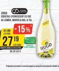 Zarea Cocktail Efervescent cu suc de lămâie, mentă și soc, 0.75L