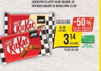 KitKat Ciocolată cu lapte/albă/neagră, cu interior crocant de napolitană, 41.5g