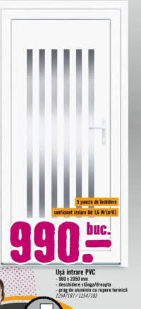 Ușă intrare PVC 980 x 2050 mm