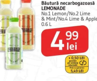 Bautură necarbogazoasă LEMONADE No.1 Lemon / No.2 Lime & Mint / No.4 Lime & Apple 0.6 L