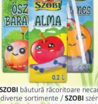 SZOBI băutură răcoritoare necarbonatată 12%, 0.2L, diverse sortimente / SZOBI szénsavmentes üdítőita