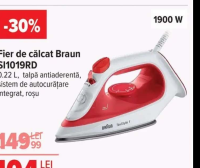 Fier de călcat Braun SI1019RD 1900 W, 0.22 L, talpă antiaderentă, sistem de autocurățare integrat, r