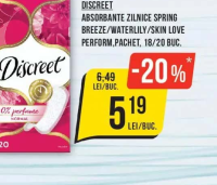 Discreet Absorbante zilnice Spring Breeze/Waterlily/Skin Love Perform, pachet, 18/20 buc.