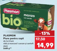 PLASMON Piure pentru copii vită și morcovi/ curcan și cartofi dulci 2x80 g