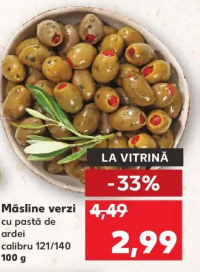 Măsline verzi cu pastă de ardei calibru 121/140 100 g